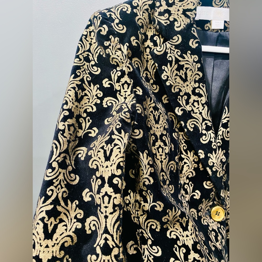 Boston Proper Black and Gold Brocade Jacquard velvet Blazer - Picture 3 of 5